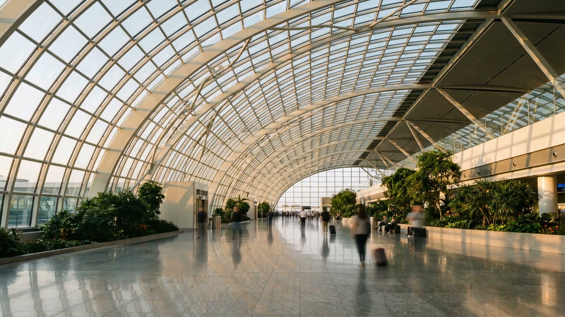 A modern departures hall with travellers moving through it — LASCENTING selected work